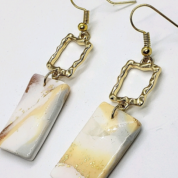 Rectangular acrylic dipped clay earrings - Picture 6 of 6
